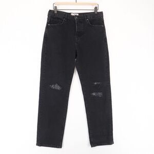 Free People Black Boyfriend Jeans with Knee Distress